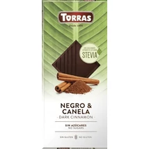 Torras Stevia Fahéjas étcsokoládé hozzáadott cukor nélkül, édesítőszerrel (gluténmentes, tejmentes) 125 g