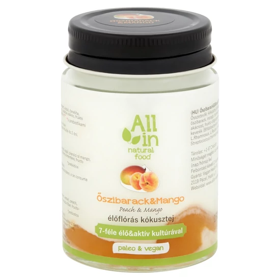 All in élőflórás őszibarack-mangó kókusztej 7-féle élő&aktív kultúrával 150 ml