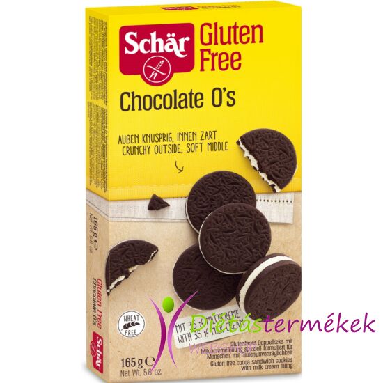 Schär Chocolate O's gluténmentes kakaós keksz tejkrémes töltelékkel 165 g