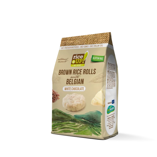 Rice Up fehércsokoládés barna rizs snack 50g