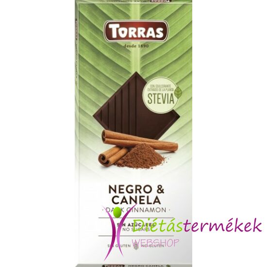 Torras Stevia Fahéjas étcsokoládé hozzáadott cukor nélkül, édesítőszerrel (gluténmentes, tejmentes) 125 g