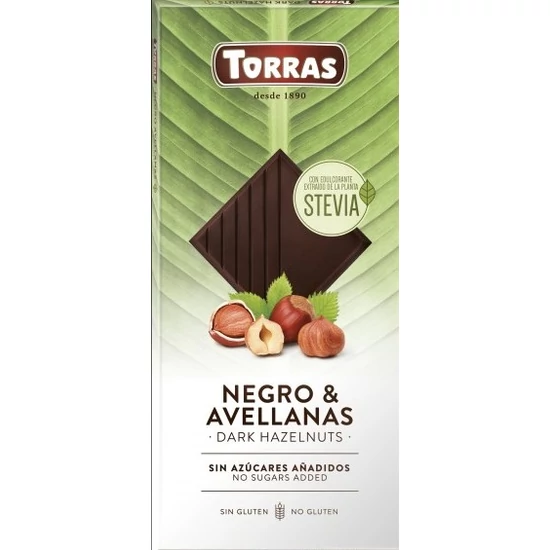 Torras Stevia Mogyorós hozzáadott cukormentes étcsokoládé (gluténmentes, tejmentes) 125 g