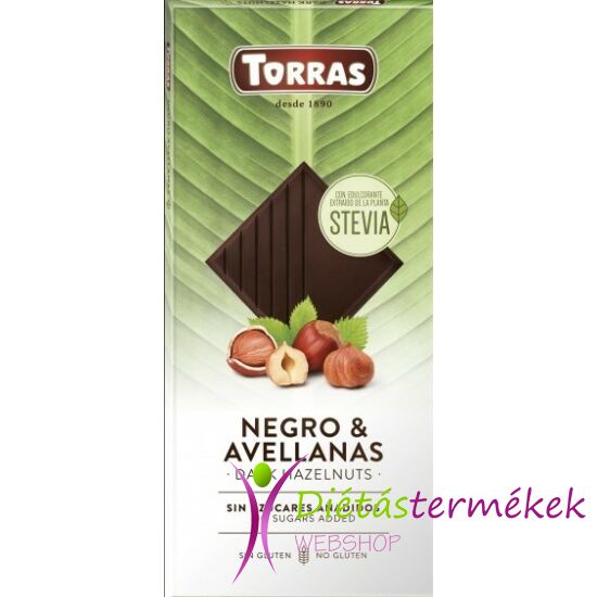 Torras Stevia Mogyorós hozzáadott cukormentes étcsokoládé (gluténmentes, tejmentes) 125 g