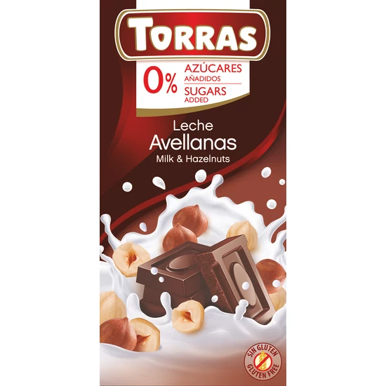 Torras Mogyorós hozzáadott cukormentes tejcsokoládé (gluténmentes) 75 g